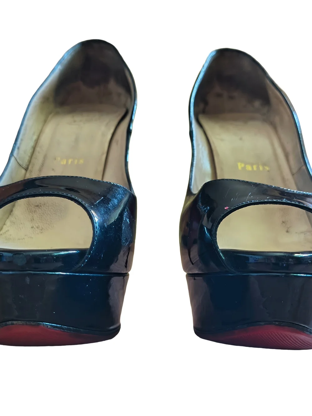 Christian Louboutin Lady Z Black Patent Platform Peep-Toe Pumps with Red Sole